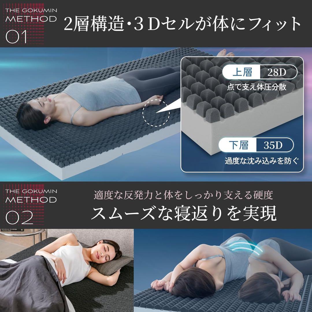 GOKUMIN 高反発 マットレス ダブル 極厚10cm チャコールグレー