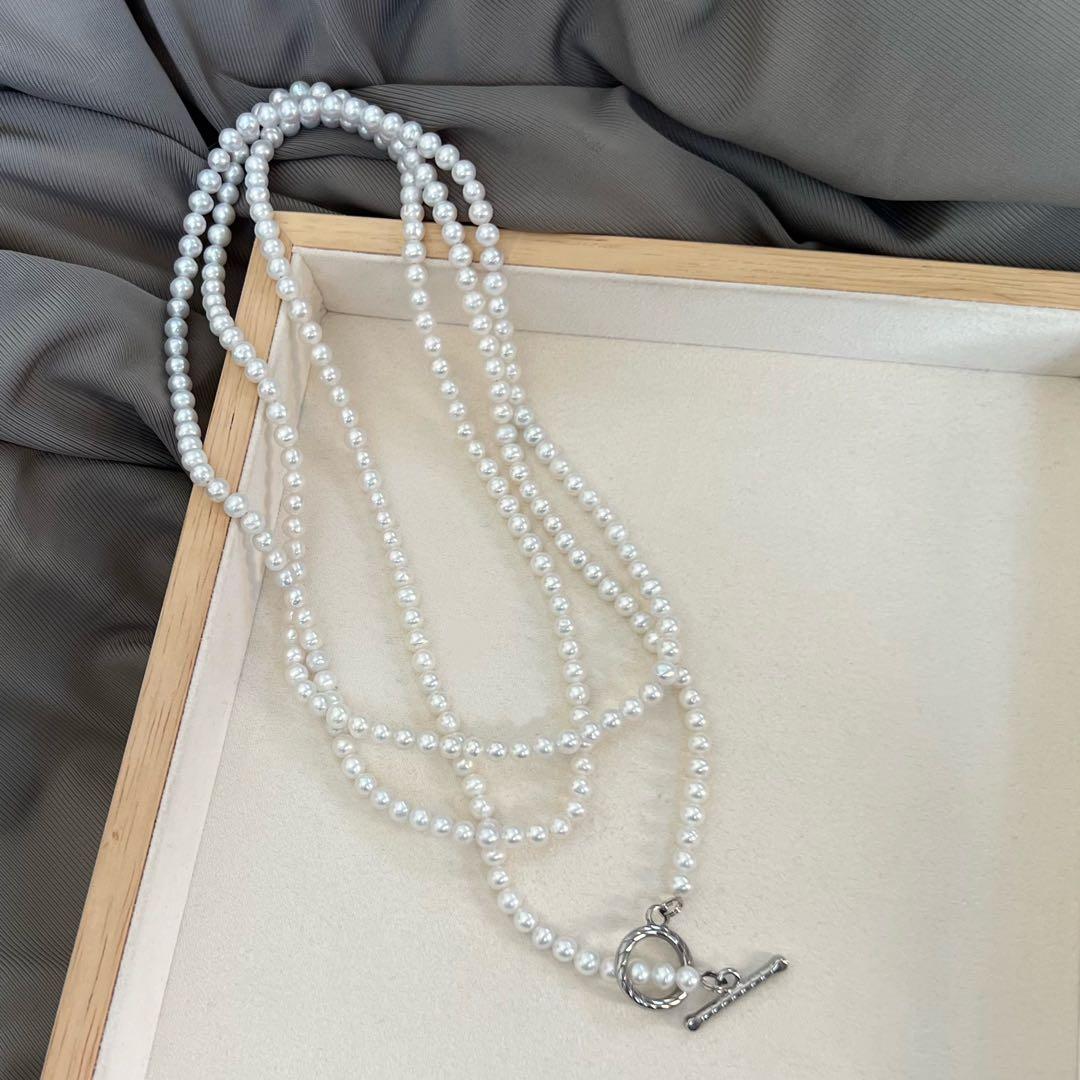 パールロングネックレス　ロープネックレス　パールマンテルネックレス　124cm
