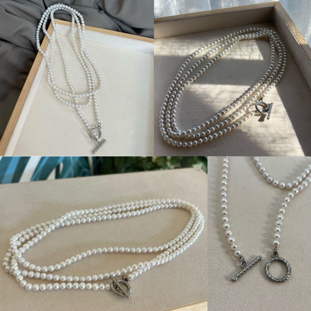 パールロングネックレス　ロープネックレス　パールマンテルネックレス　124cm