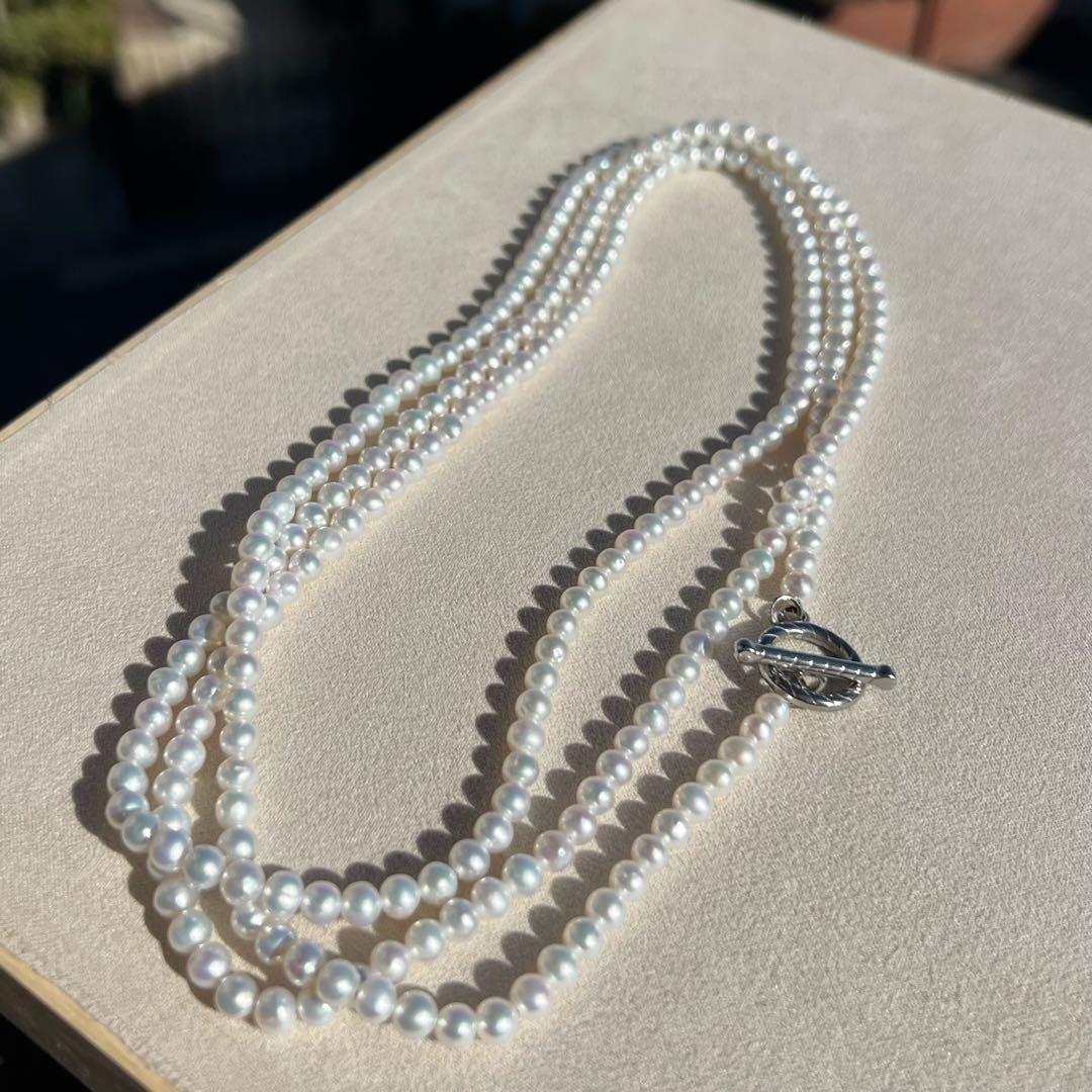 パールロングネックレス　ロープネックレス　パールマンテルネックレス　124cm