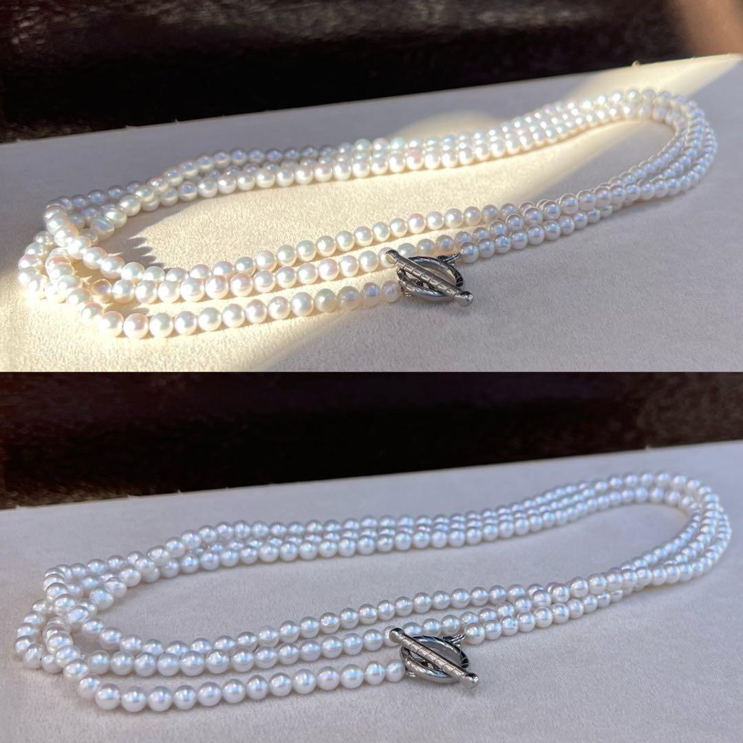 パールロングネックレス　ロープネックレス　パールマンテルネックレス　124cm