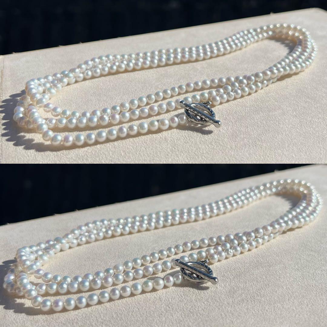 パールロングネックレス　ロープネックレス　パールマンテルネックレス　124cm