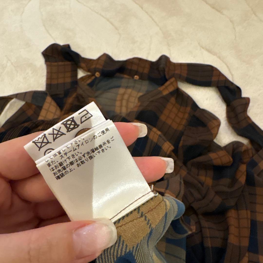 Diagram チェック柄リボン付きロングドレス