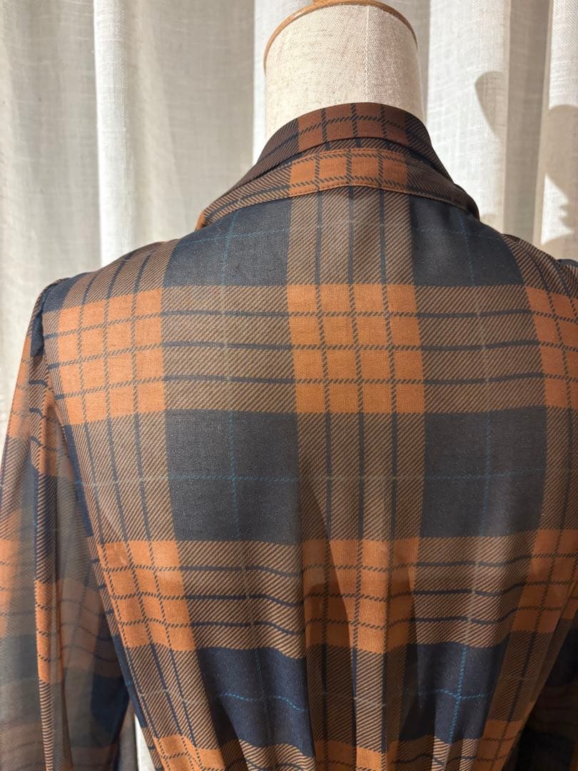 Diagram チェック柄リボン付きロングドレス