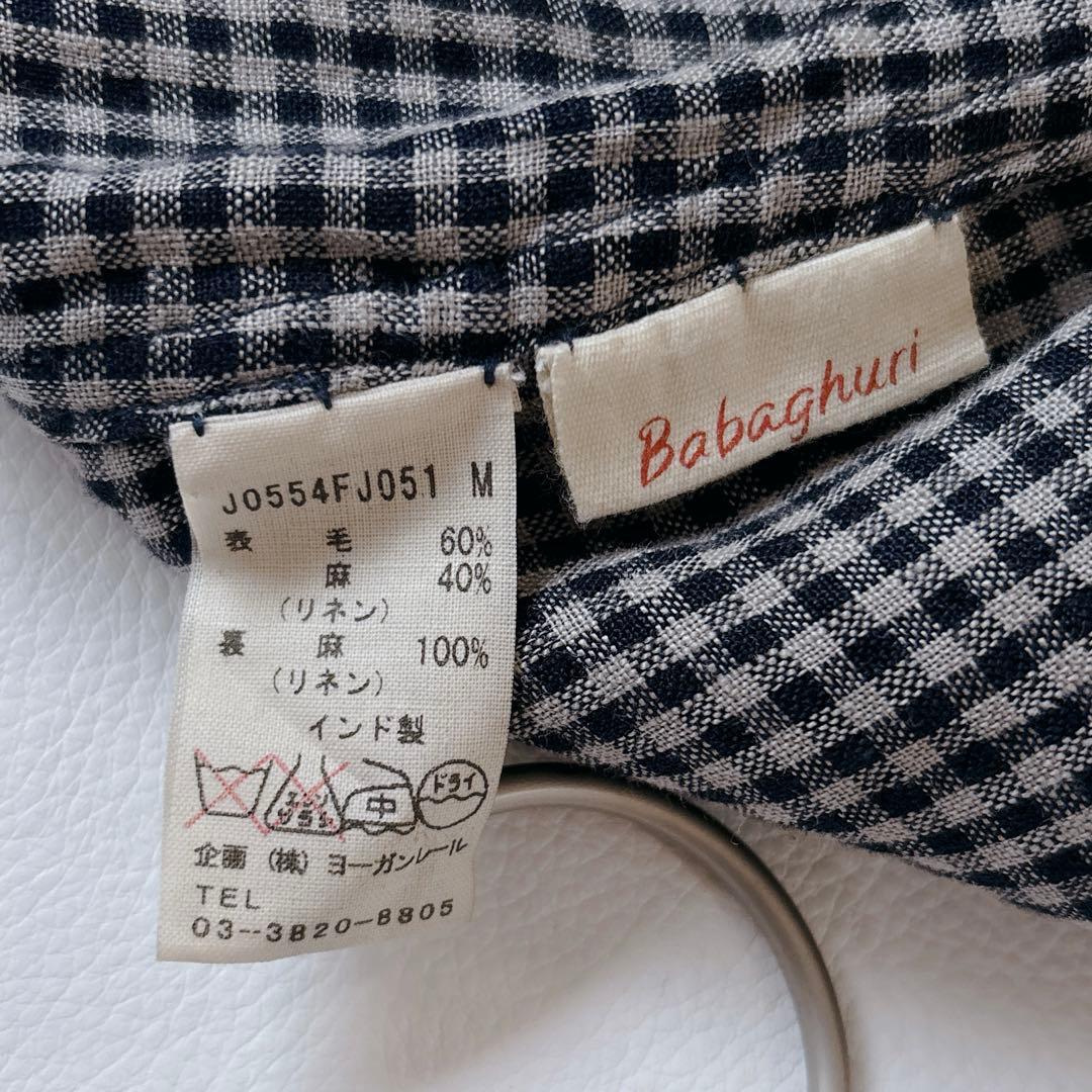 可愛い♡ババグーリ ノーカラーコート ギンガムチェック リネン混 Aライン M