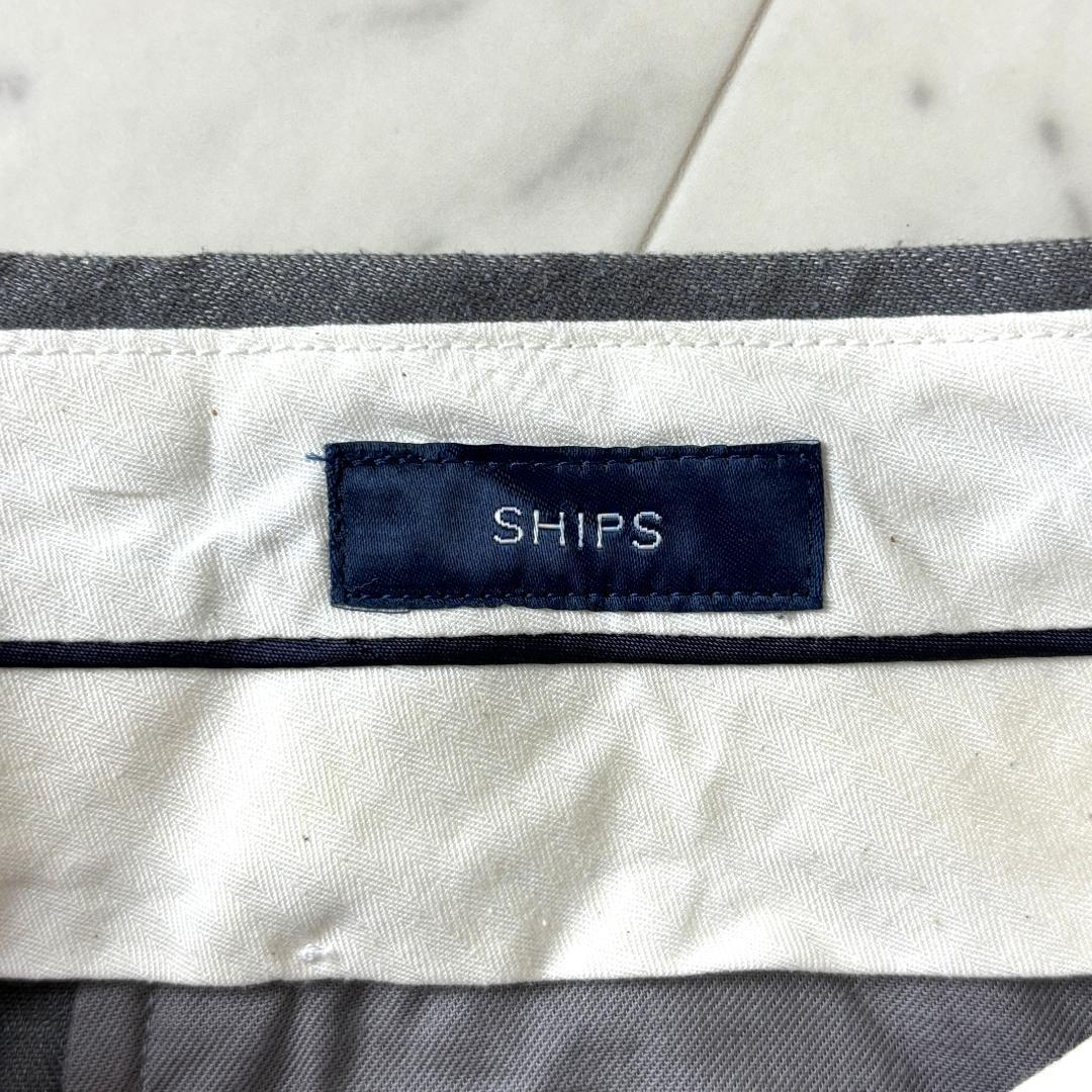 シップス S リネン混 ノーカラー パンツスーツ セットアップ 36 グレー