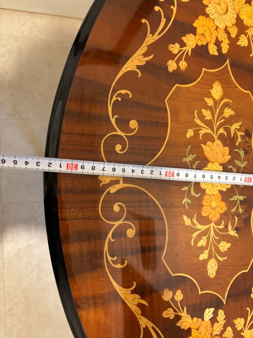 コンソール　テーブル　イタリア製　象嵌　花柄装飾 半月型木製テーブル