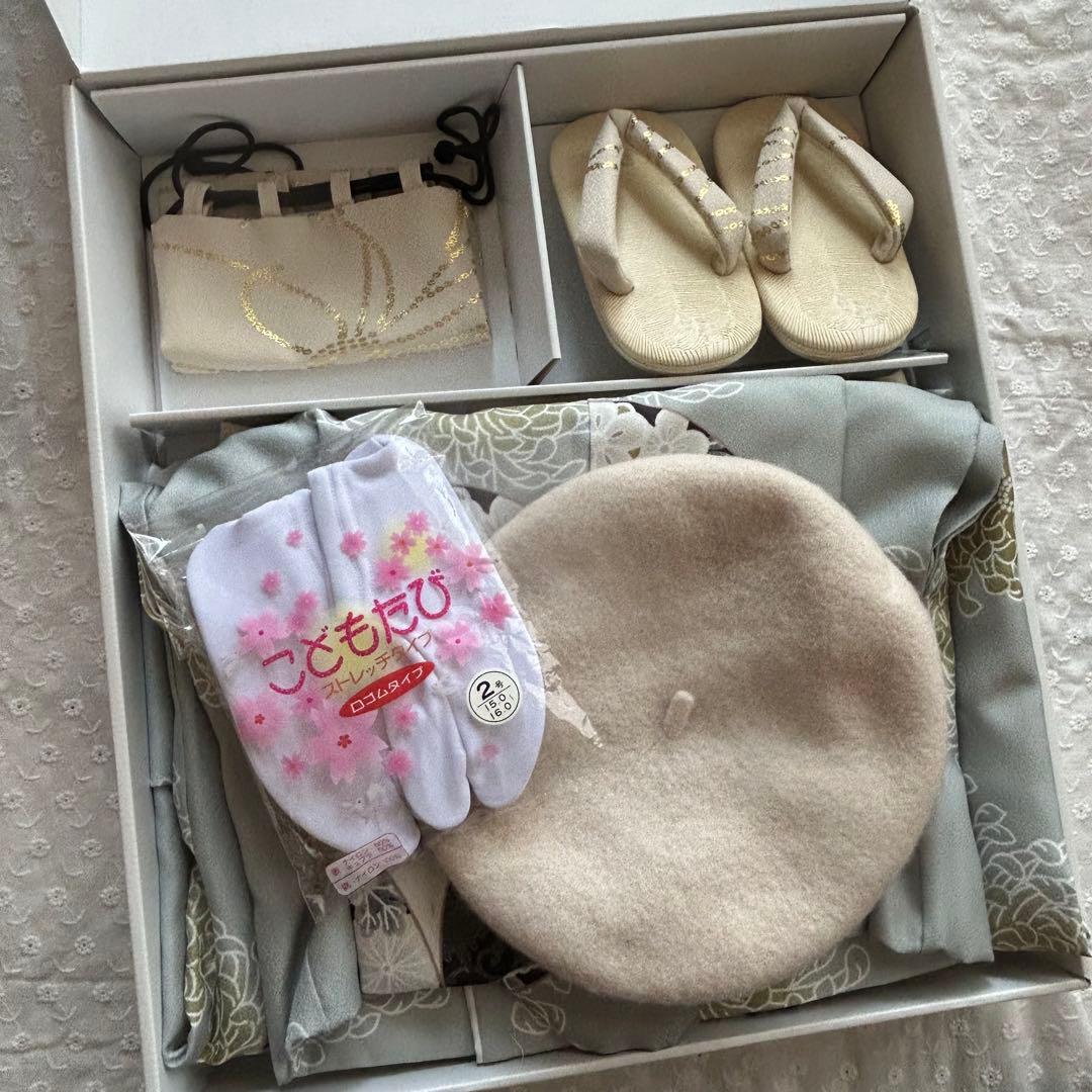 七五三　3歳 男の子 フルセット　ベージュ 金彩×ミント七宝 ひよこ商店