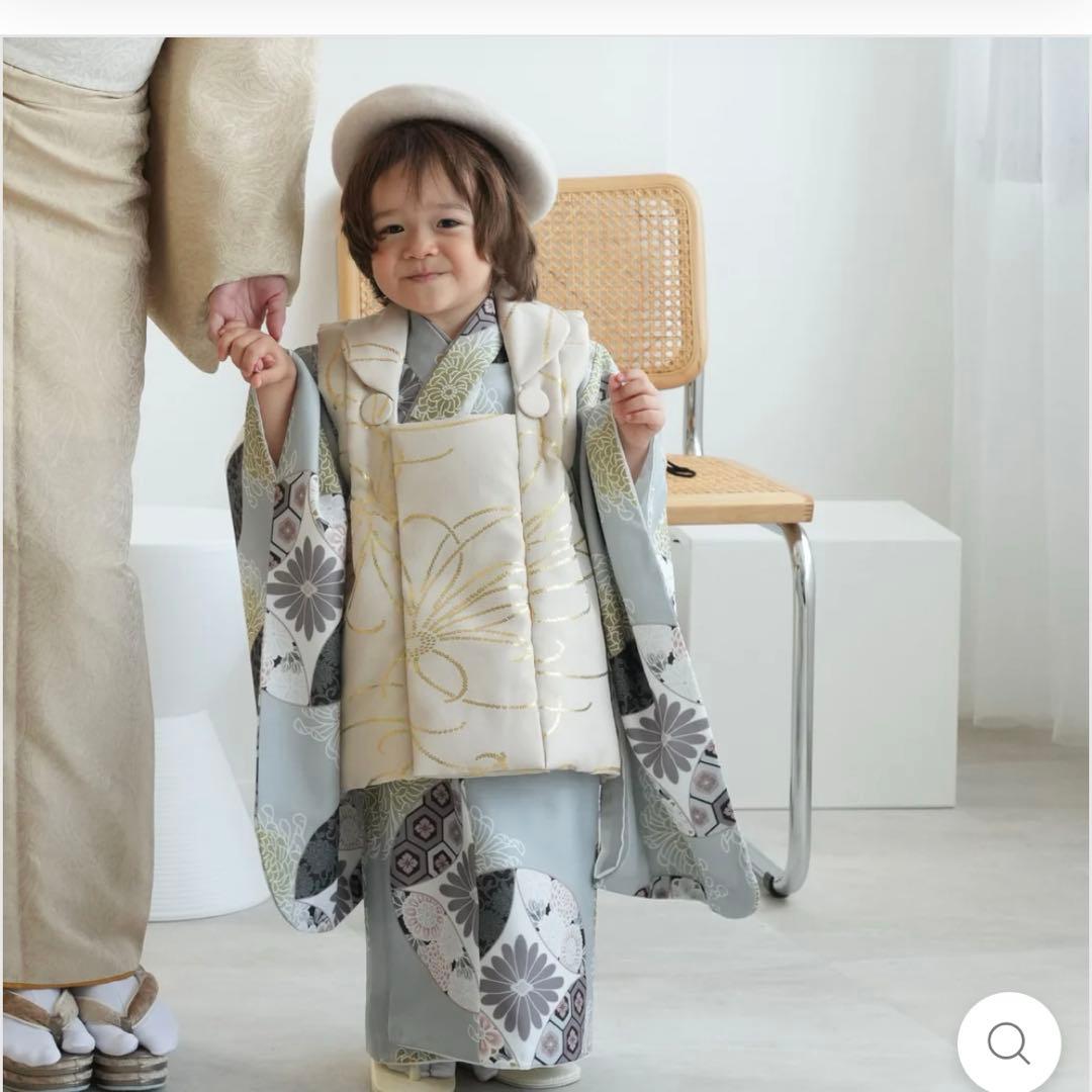 七五三　3歳 男の子 フルセット　ベージュ 金彩×ミント七宝 ひよこ商店