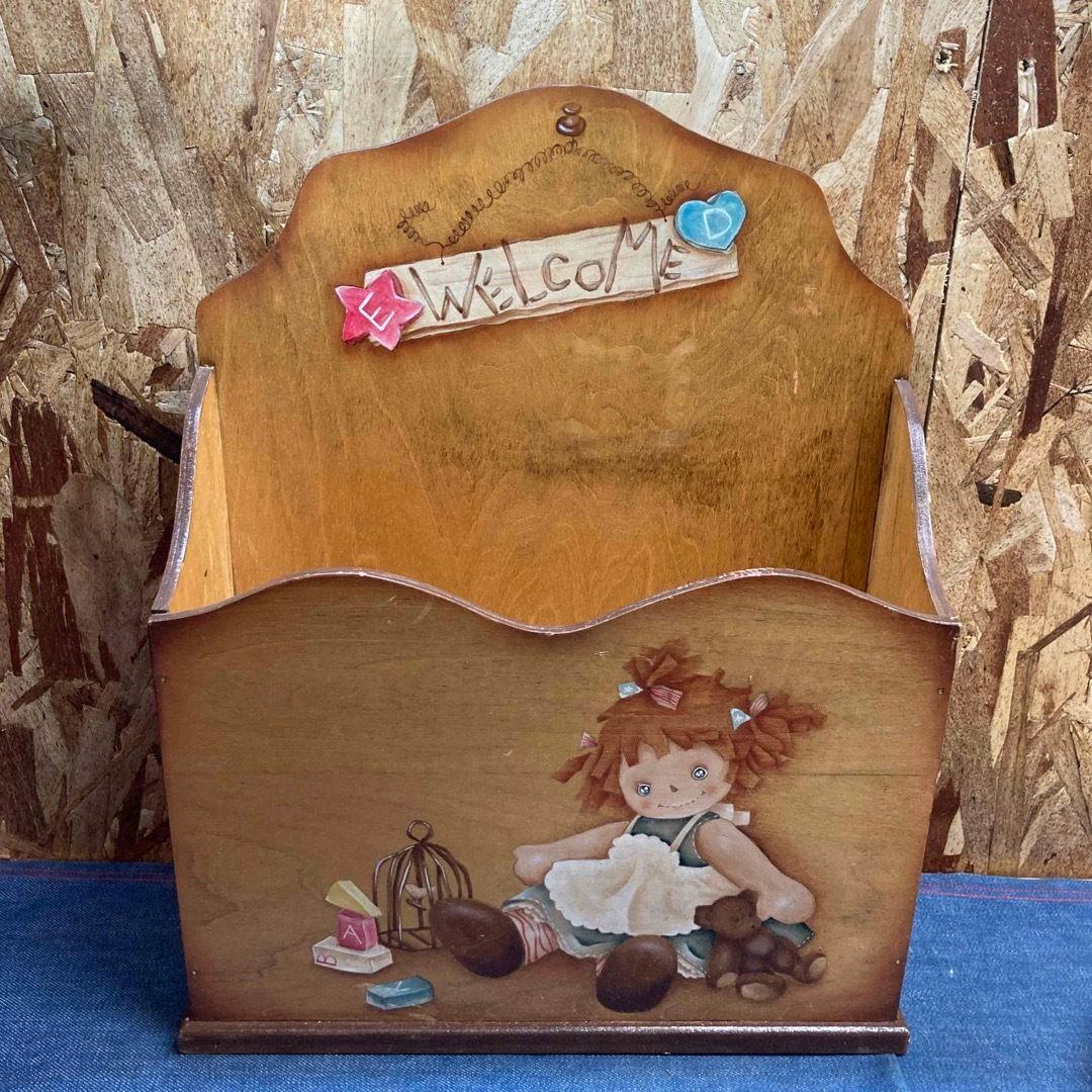 木製収納ボックス 女の子のイラスト付き