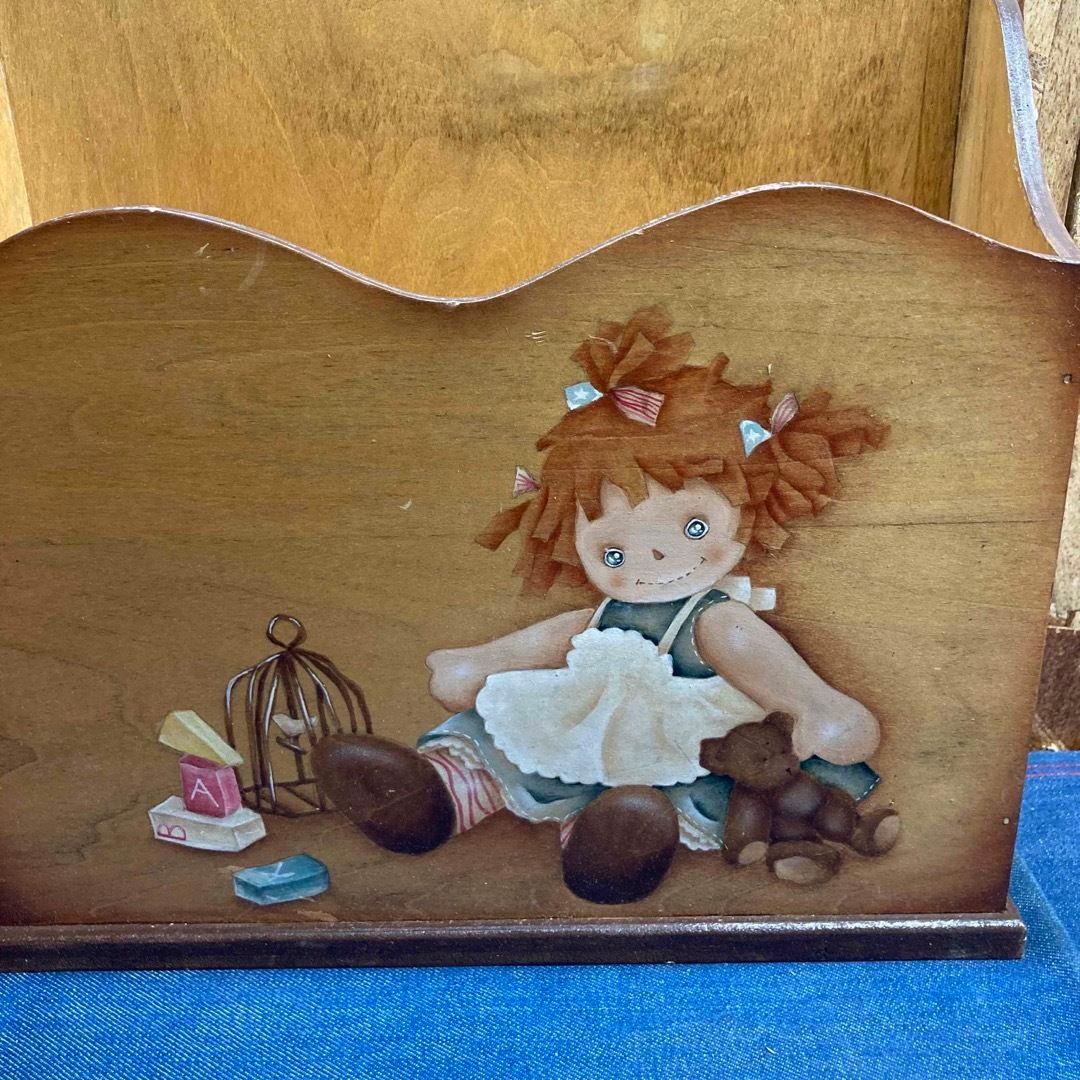 木製収納ボックス 女の子のイラスト付き