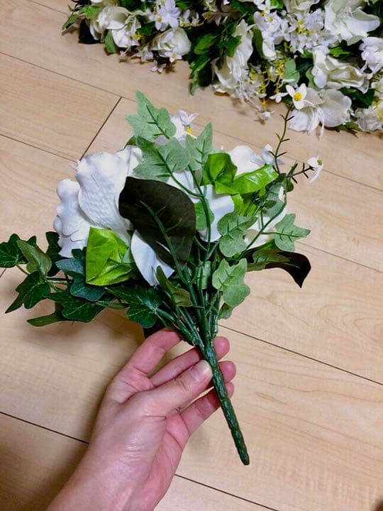 【美品】ホワイト グリーン アレンジメント 12個セット 造花 装花 結婚式
