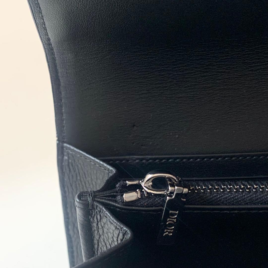 ディオール　ロング フラップ ウォレット　オブリーク　ジャガード　レザー　黒