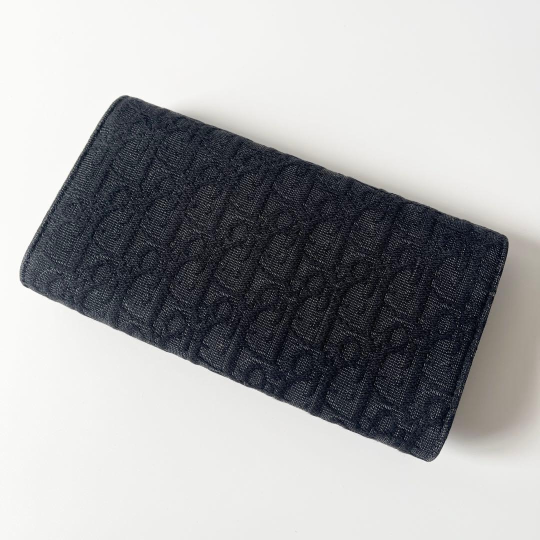 ディオール　ロング フラップ ウォレット　オブリーク　ジャガード　レザー　黒