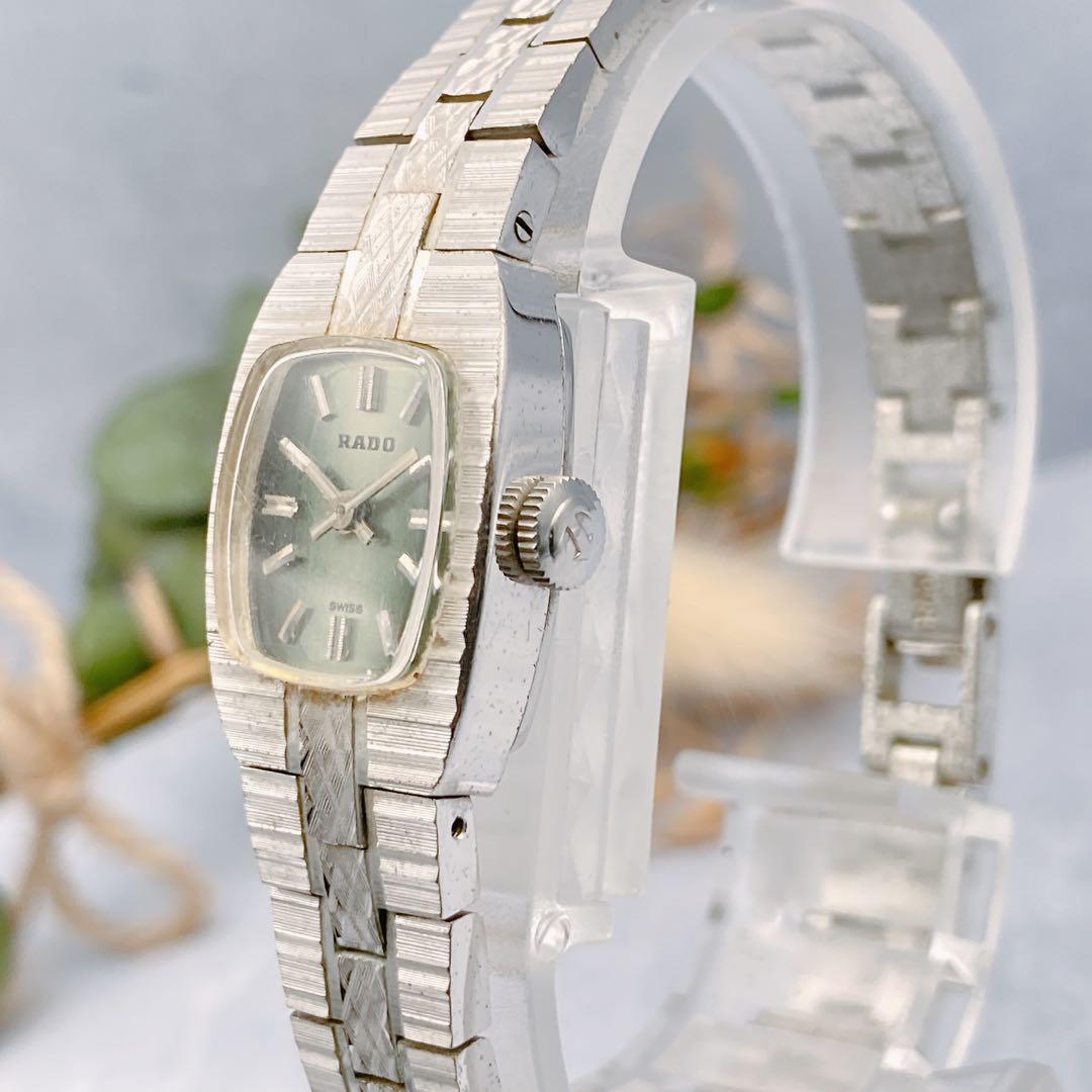 【稼動品】RADO 手巻き腕時計 グリーン レディース　ヴィンテージ　シルバー