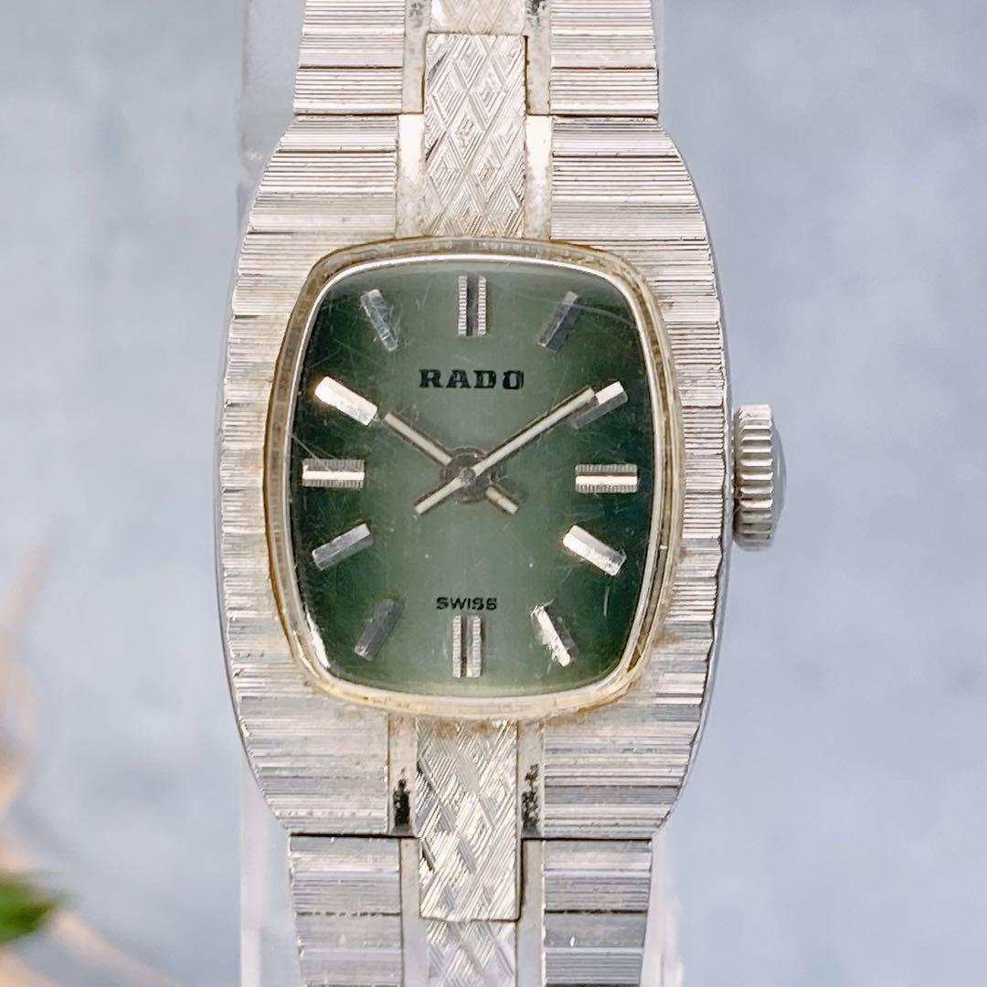 【稼動品】RADO 手巻き腕時計 グリーン レディース　ヴィンテージ　シルバー