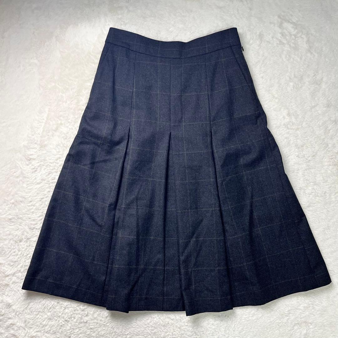 マーガレットハウエル　ウールプリーツスカート　チェック　L