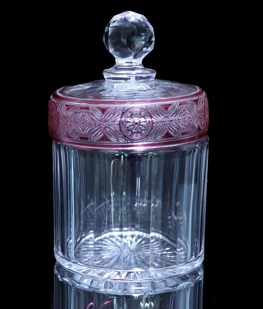 オールド・バカラ 激レア 18面体 桃色被せ パウダーボックス 蓋物 エンパイア