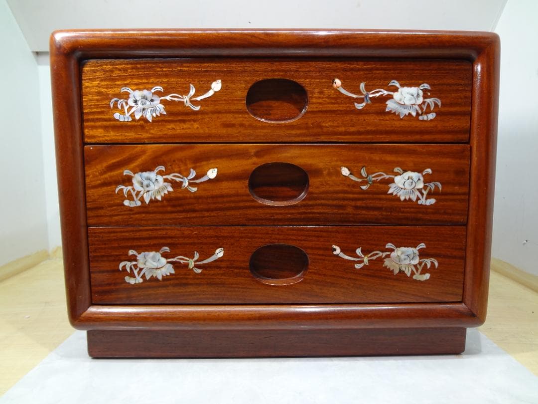 ✨美品✨　天然木　花梨　唐木　螺鈿細工　引き出し3段ミニチェスト