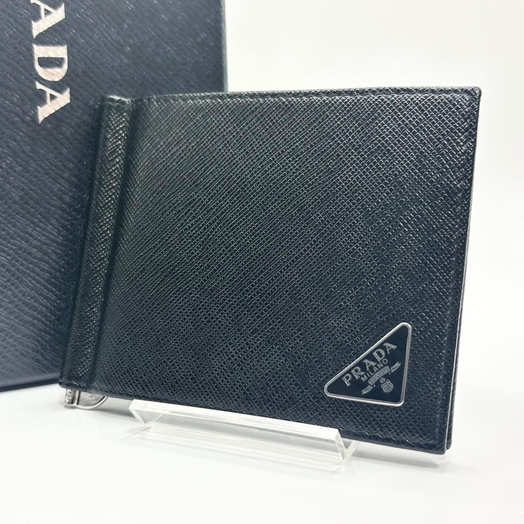 ✨未使用✨ICタグ✨PRADA マネークリップ　サフィアーノ　三角ロゴ　ブラック