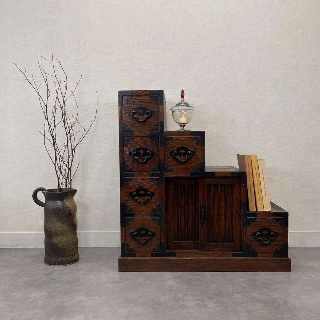 両面 階段箪笥 4段 飾り棚 民芸家具 小物入れ レトロ ヴィンテージ 和家具