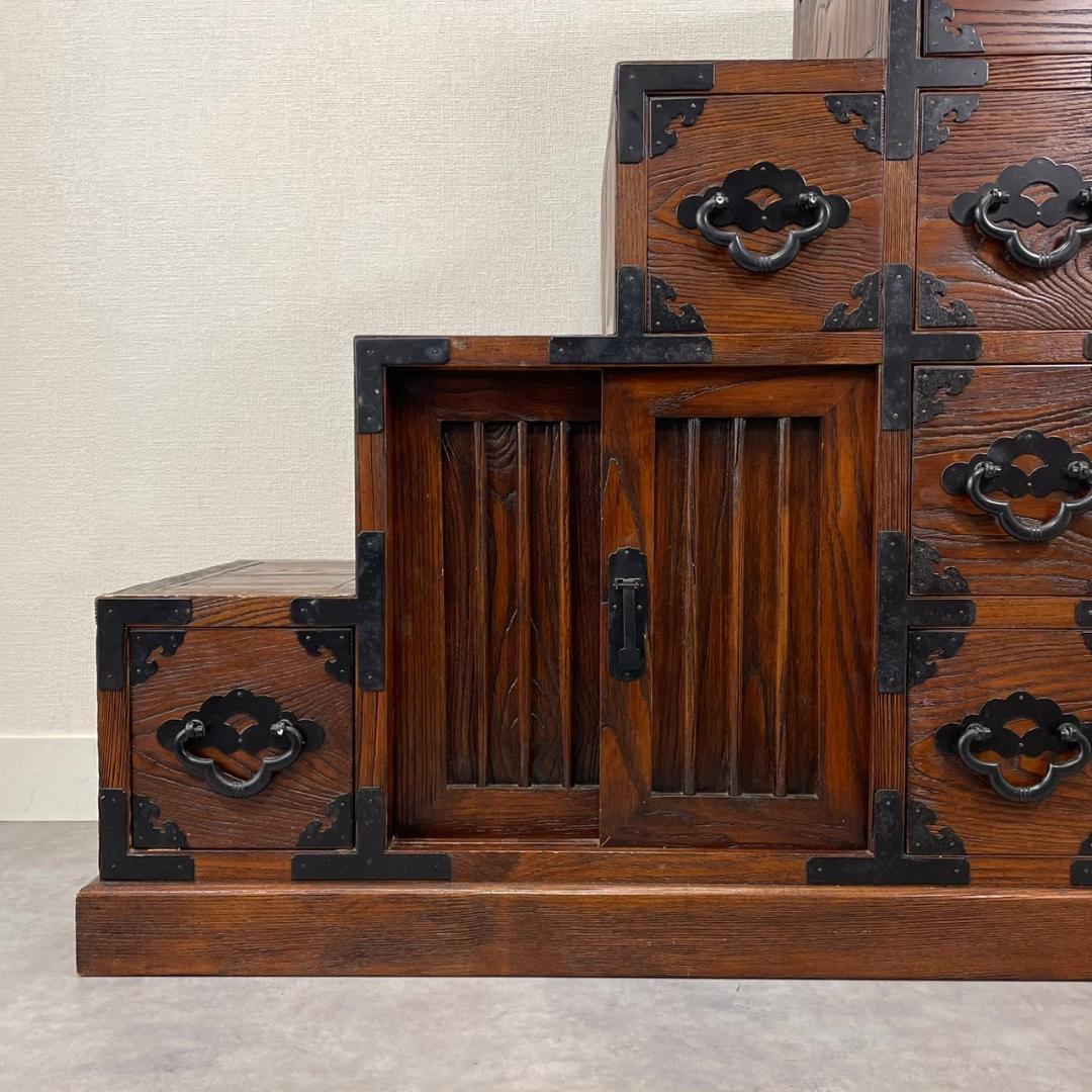 両面 階段箪笥 4段 飾り棚 民芸家具 小物入れ レトロ ヴィンテージ 和家具