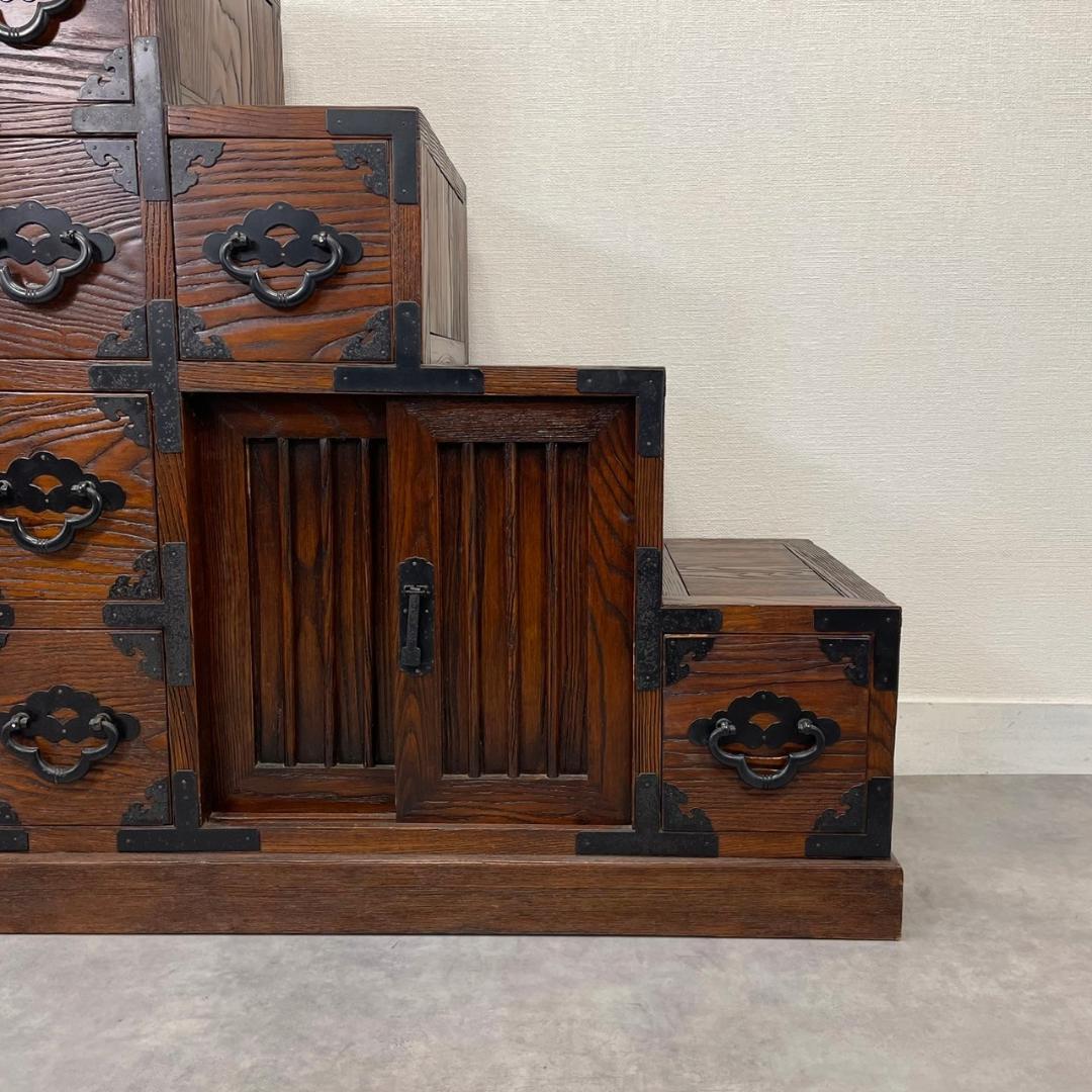 両面 階段箪笥 4段 飾り棚 民芸家具 小物入れ レトロ ヴィンテージ 和家具