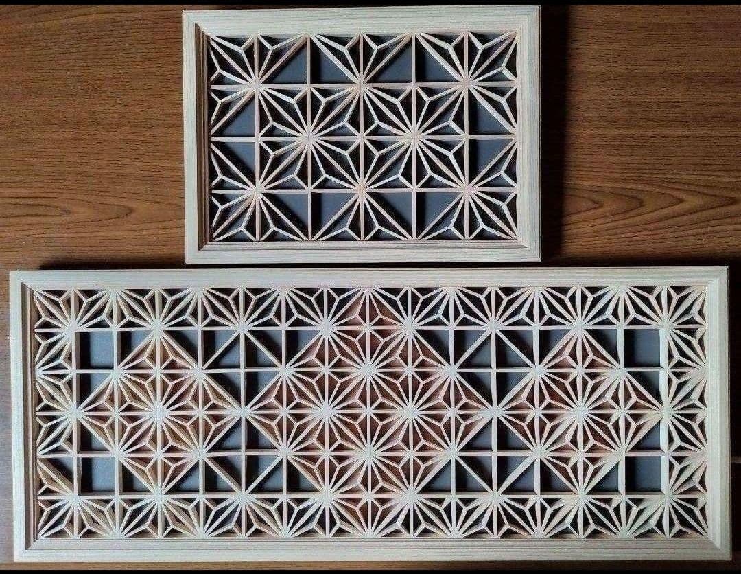 145 ❣️特価❣️麻の葉組子入り ２枚一組 木製額縁