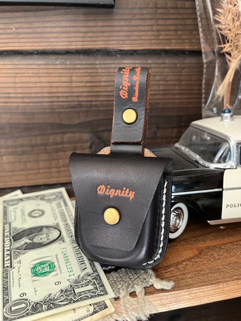 ハンドメイド　本革使用　キーケース　black&orenge