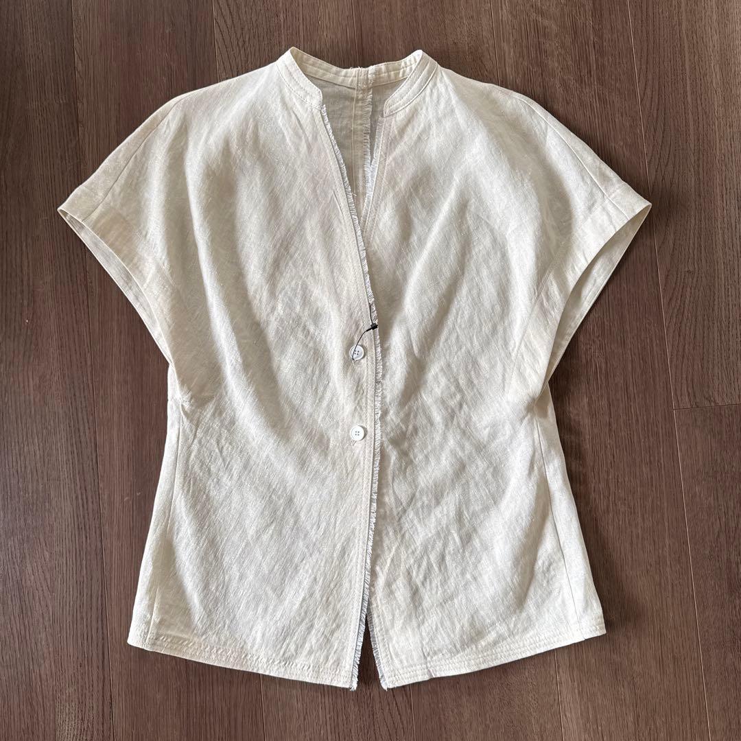 【新品】デプレ スパーク リネン ハーフスリーブブラウス