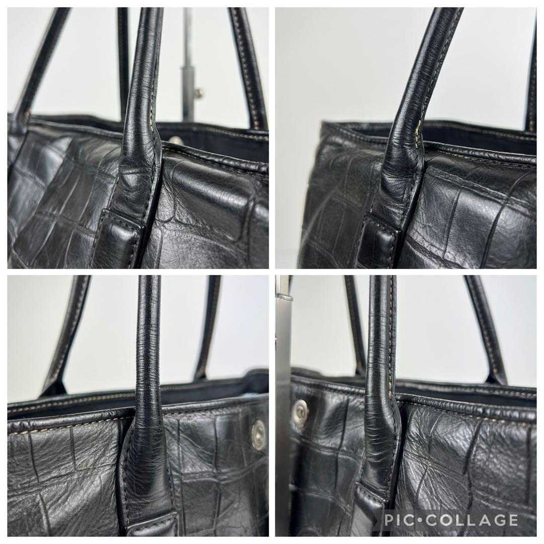 【クロコ型押し✨】 バーニーズニューヨーク レザー トートバッグ ビジネス 黒