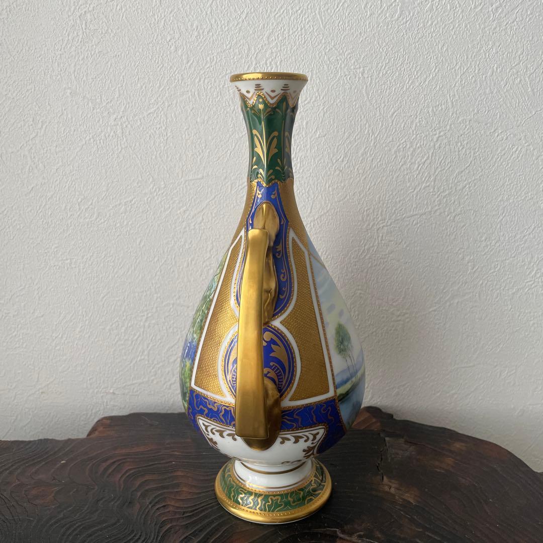 オールドノリタケ　Noritake 花瓶 風景画 白樺　手描き　T403