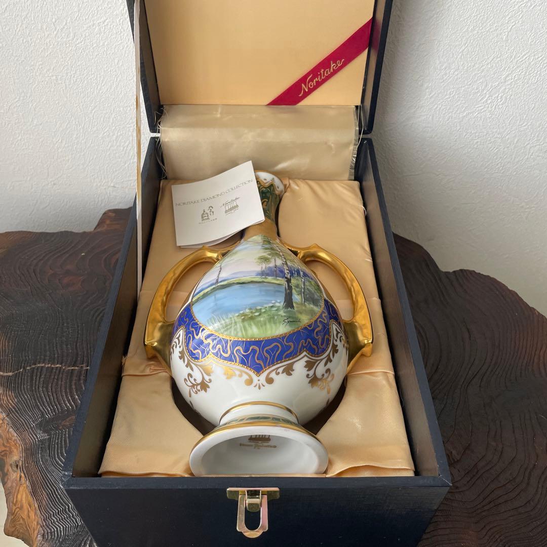 オールドノリタケ　Noritake 花瓶 風景画 白樺　手描き　T403