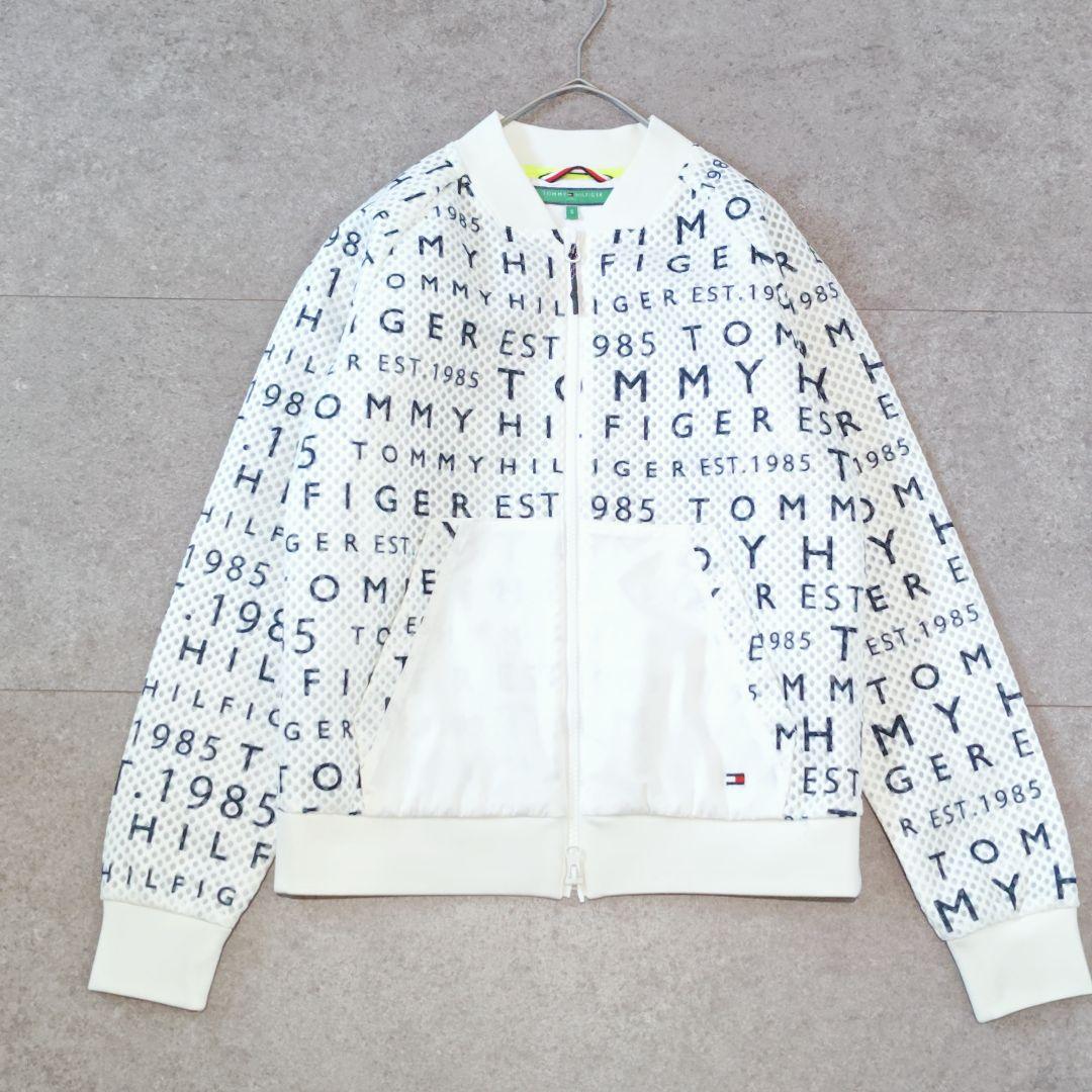 【トミーヒルフィガーゴルフ】ロゴ総柄メッシュブルゾン ジャンパー 袖リブ ゴルフ