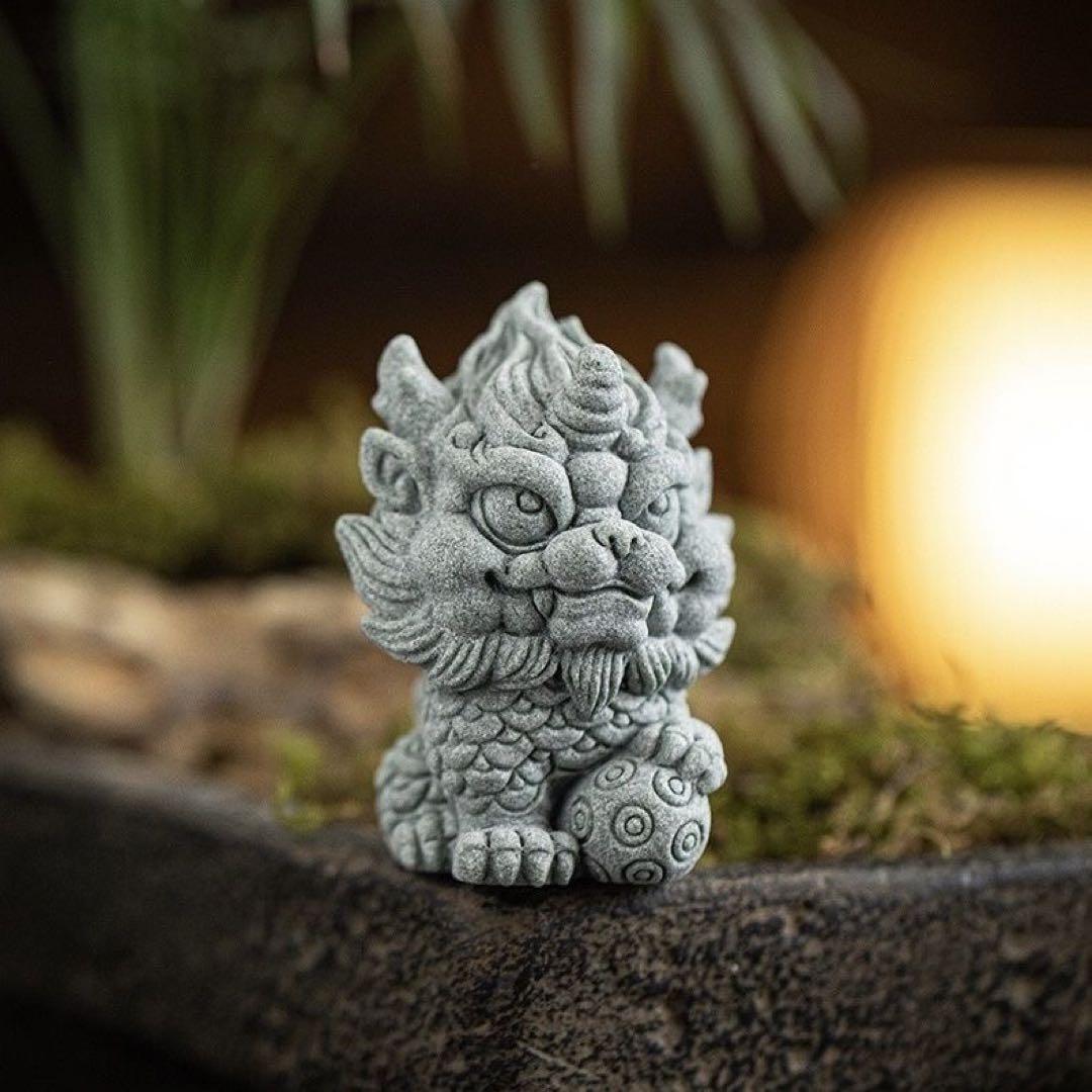 獅子像の石製置物 グレー2個