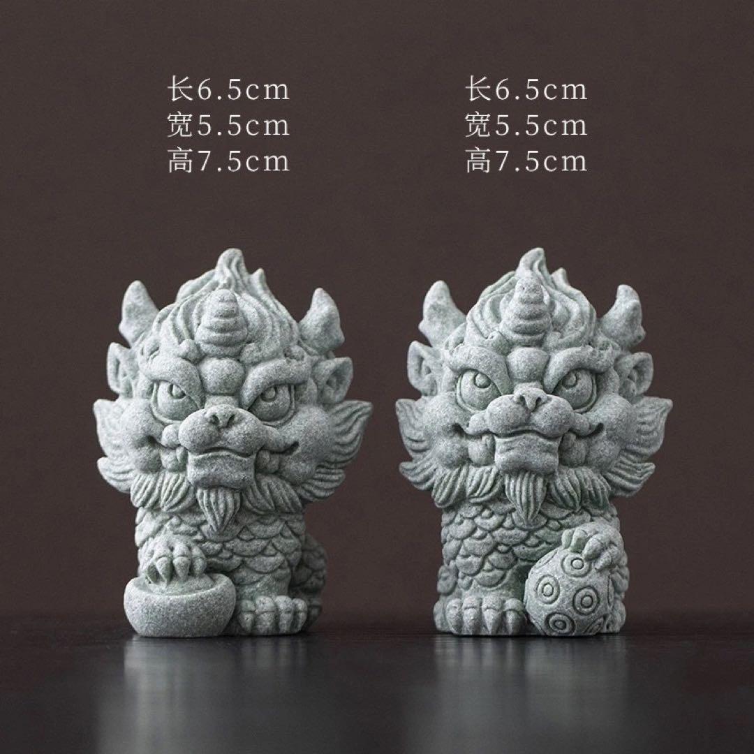 獅子像の石製置物 グレー2個