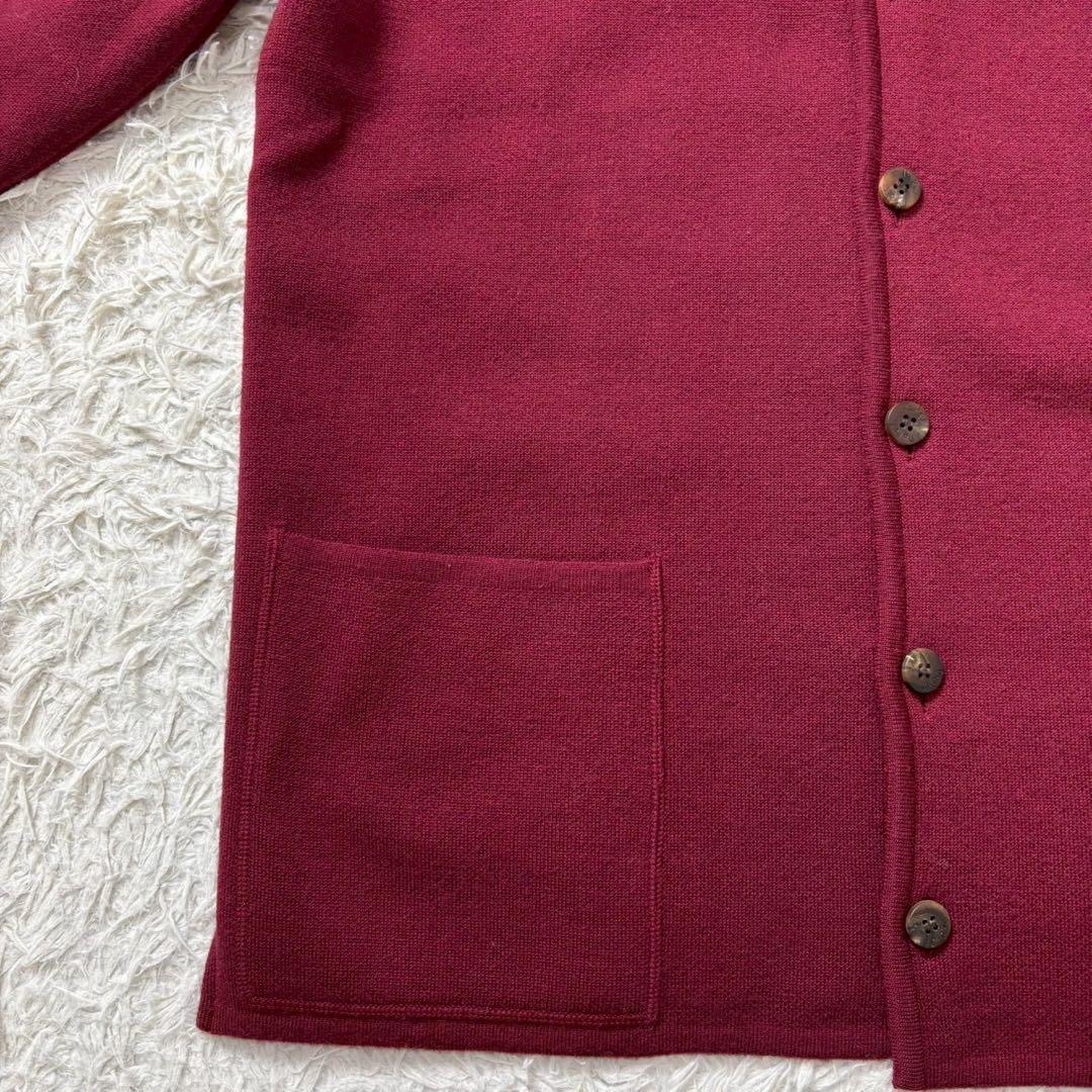美品　PAPAS　ニットジャケット　カーディガン　Pロゴ　ウール　赤　M