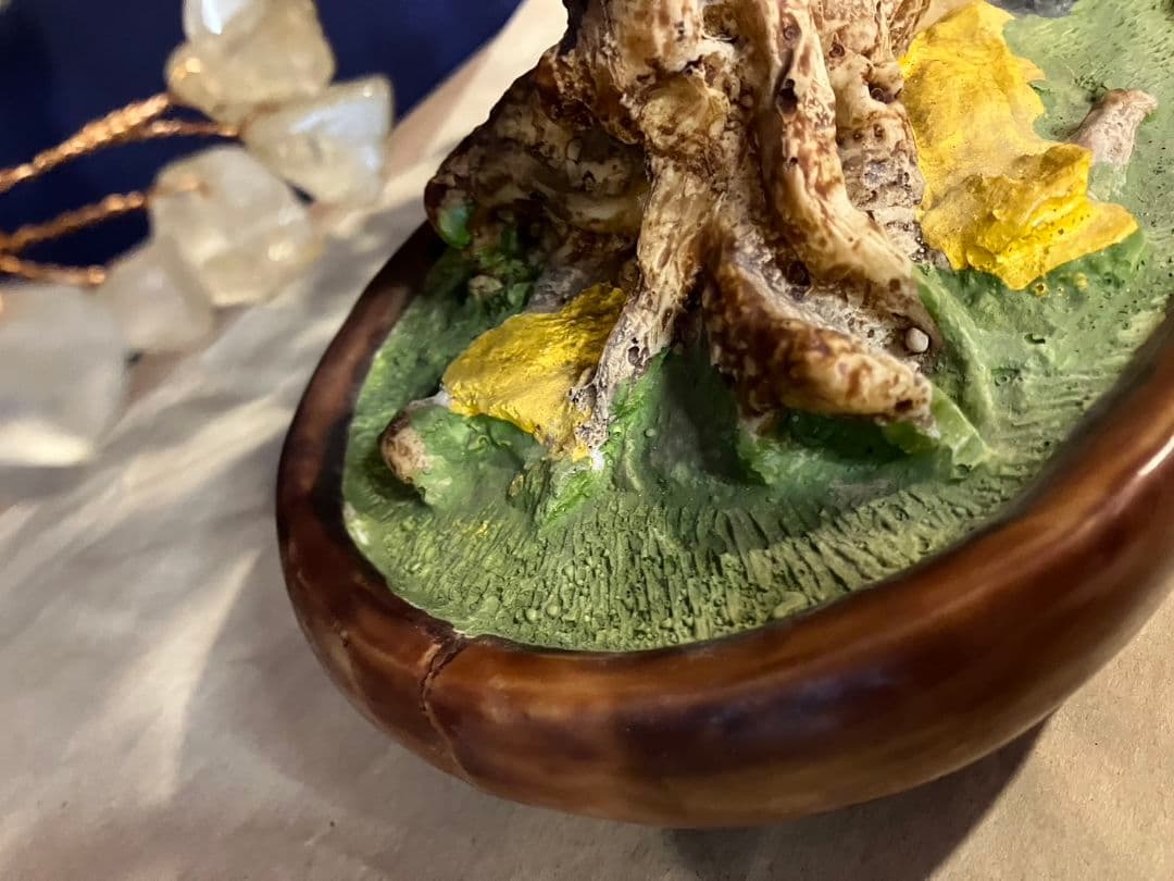 招財樹　置物　金のなる木 　風水 　天然石 縁起物　桜置物　盆栽