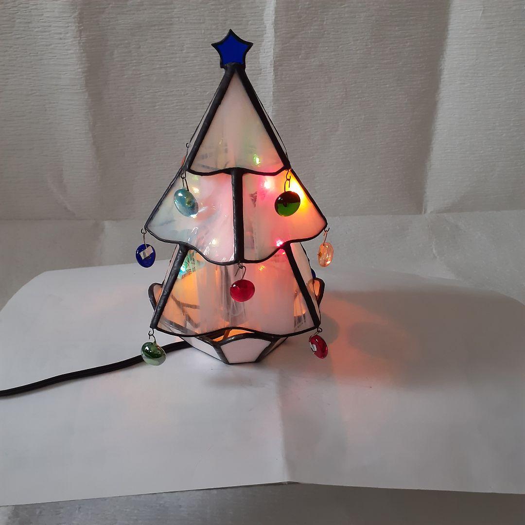 ステンドグラス　ホワイトクリスマスツリー　3段