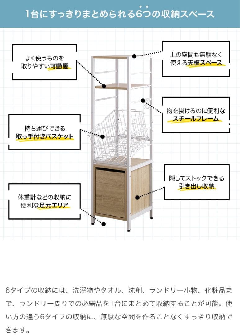 【新品 送料無料】 引き出し付き ランドリー収納 全３色　収納ラック　隙間収納