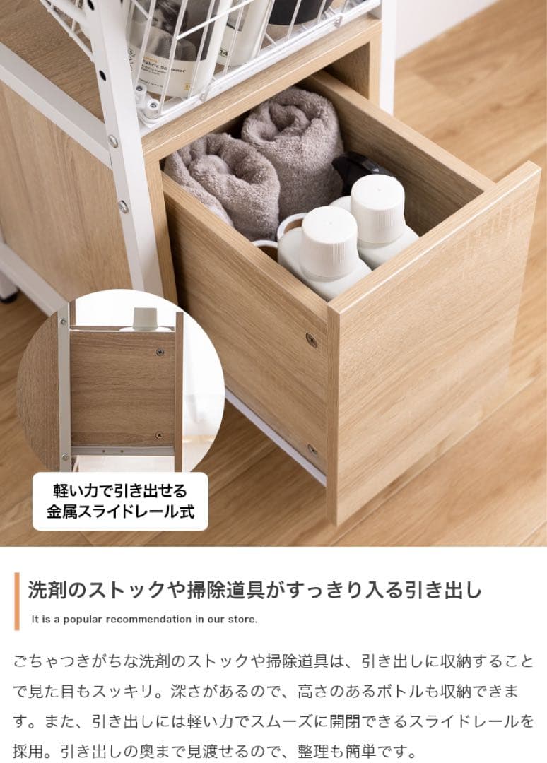【新品 送料無料】 引き出し付き ランドリー収納 全３色　収納ラック　隙間収納