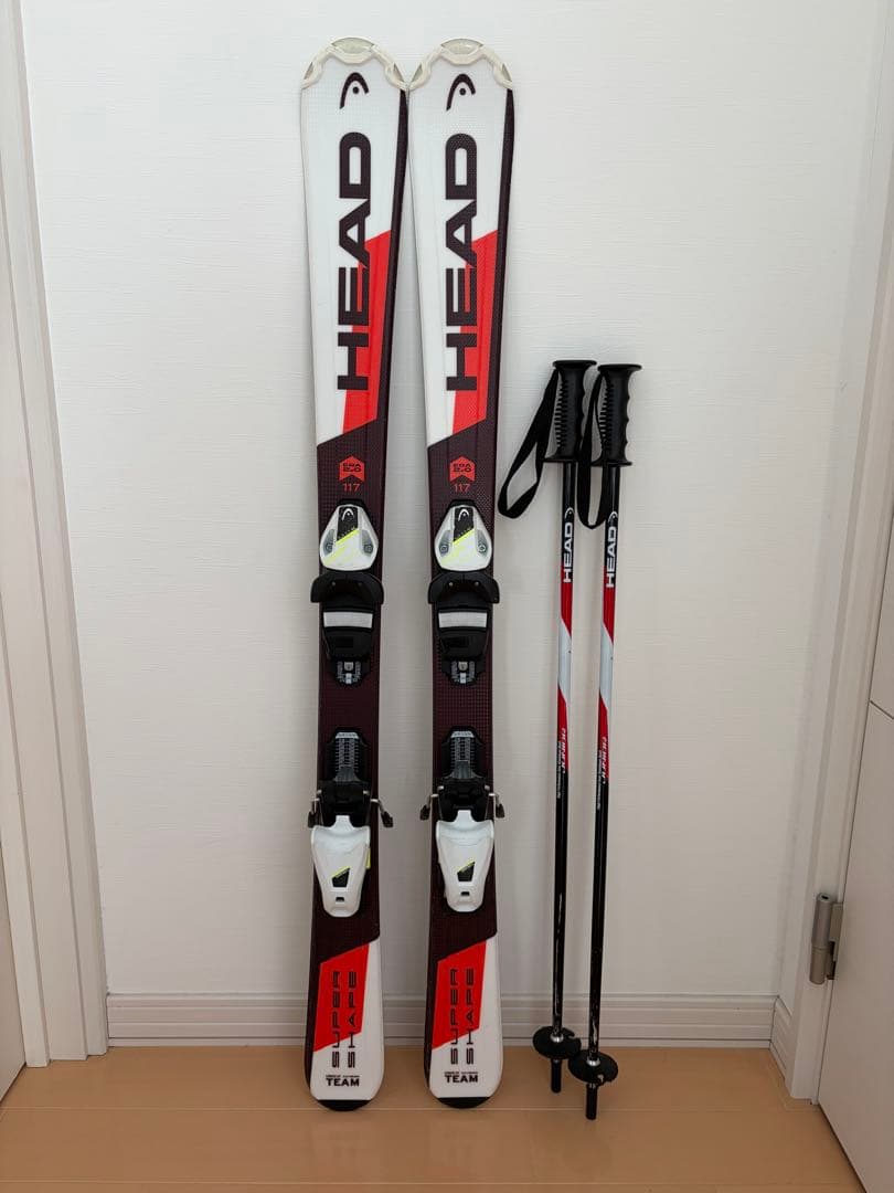 美品 HEAD kids スキー板 117cm ビンディング付き ストック 85