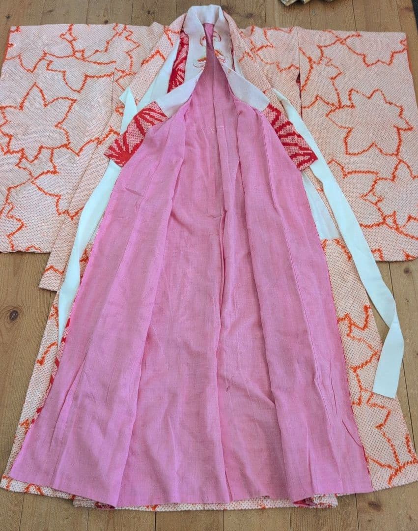 七五三7歳女の子総絞り着物＆半幅帯＆帯締め&帯揚げ&草履＆バッグ