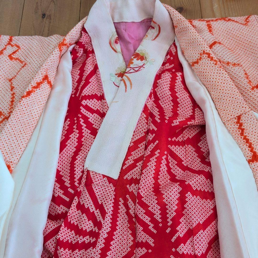 七五三7歳女の子総絞り着物＆半幅帯＆帯締め&帯揚げ&草履＆バッグ