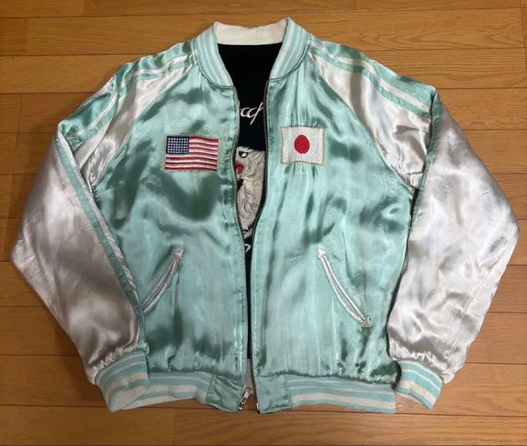 [超激レア]別珍 スーベニアジャケット スカジャン 国連 白虎 舞妓 五重塔