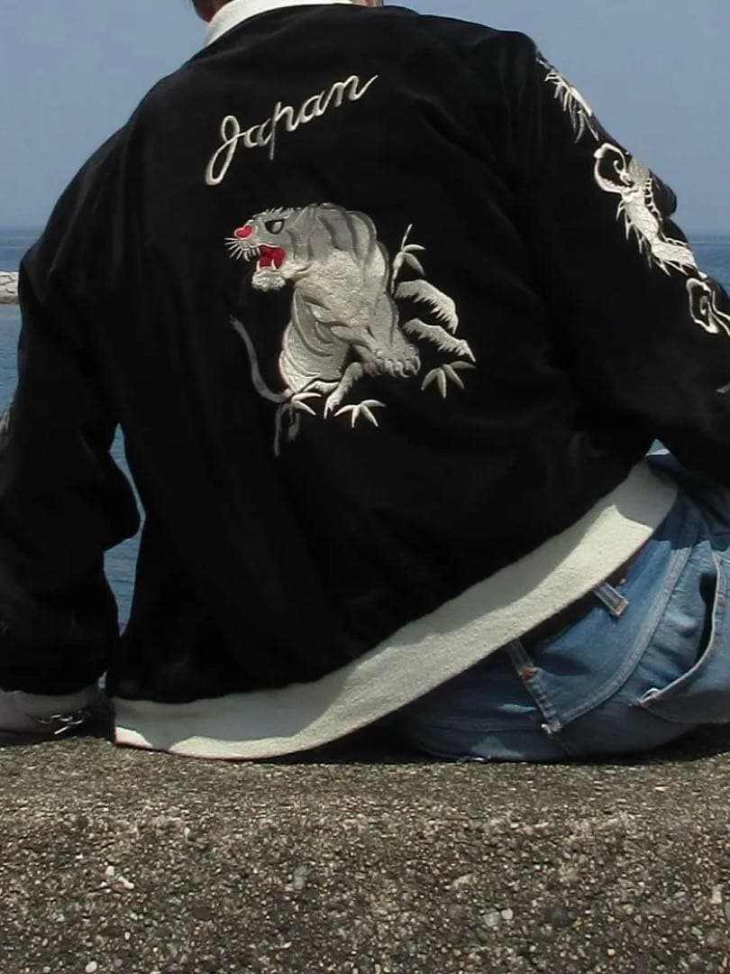 [超激レア]別珍 スーベニアジャケット スカジャン 国連 白虎 舞妓 五重塔