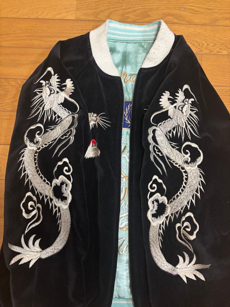 [超激レア]別珍 スーベニアジャケット スカジャン 国連 白虎 舞妓 五重塔