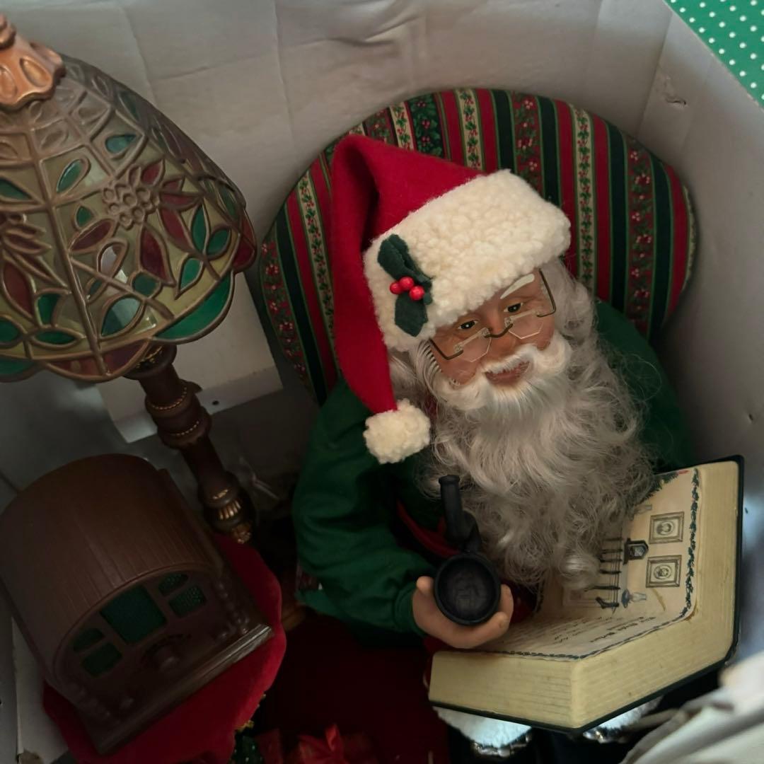 animated santa サンタクロース 人形 ステンドグラスランプ付き