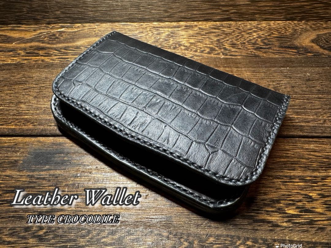 バイカーズウォレット　クロコダイル　型押しレザー　二つ折財布