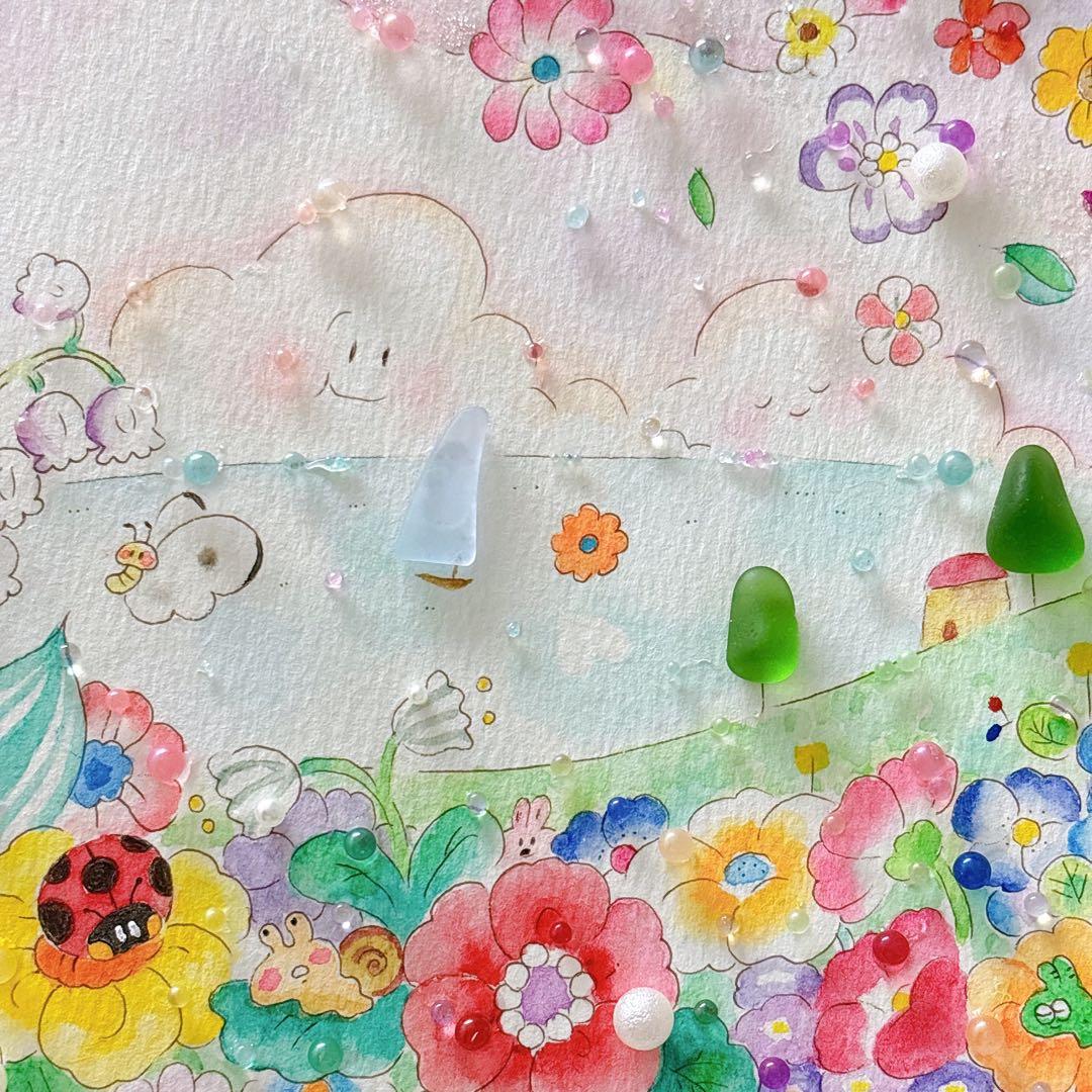 【旅】シーグラスアート　イラスト　水彩画　原画